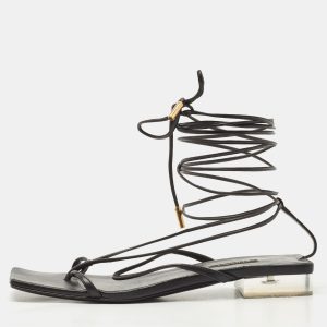 Versace Black Leather Lace Up Thong Sandals Size 38, Sandals - Luxury Closet