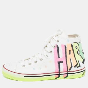 Vetements White Canvas Printed Hard Core Happiness High Top Sneakers Size 41, Athletic Shoes & Sneakers - Luxury Closet
