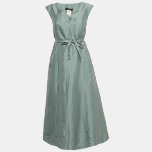 Weekend Max Mara Green Linen Blend Belted Gordon Midi Dress, Dresses - Luxury Closet catalog