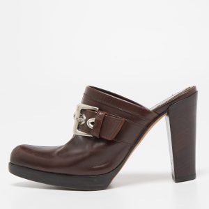 Yves Saint Laurent Dark Brown Leather Buckle Platform Mules Size 36, Sandals - Luxury Closet