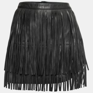 Zadig and Voltaire Black Fringed Leather Mini Skirt M, Skirts - Luxury Closet
