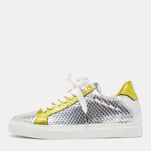 Zadig & Voltaire Silver/Gold Python Embossed Leather Low Top Sneakers Size 36, Athletic Shoes & Sneakers - Luxury Closet