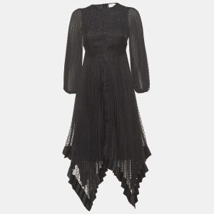 Zimmermann Black Dotted Chiffon Lace Paneled Asymmetrical Dress S, Dresses - Luxury Closet catalog