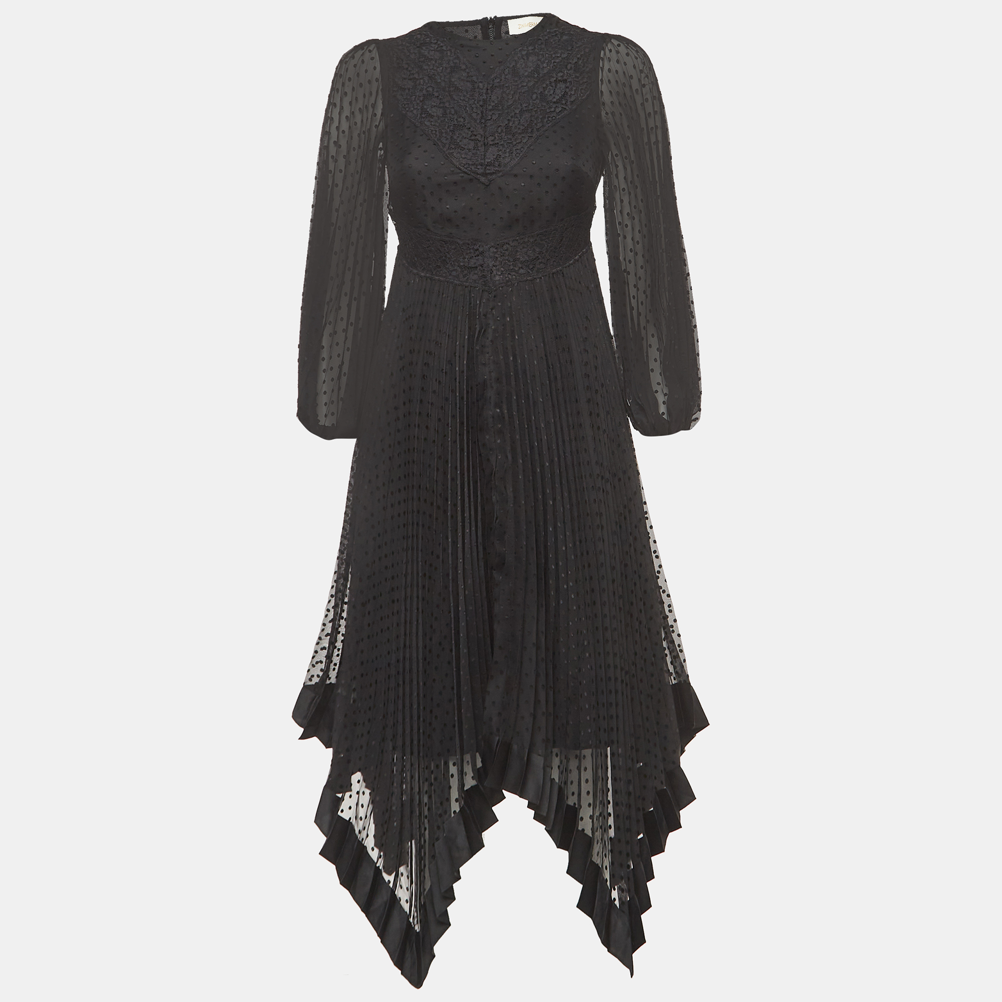 Zimmermann Black Dotted Chiffon Lace Paneled Asymmetrical Dress S, Dresses - Luxury Closet catalog