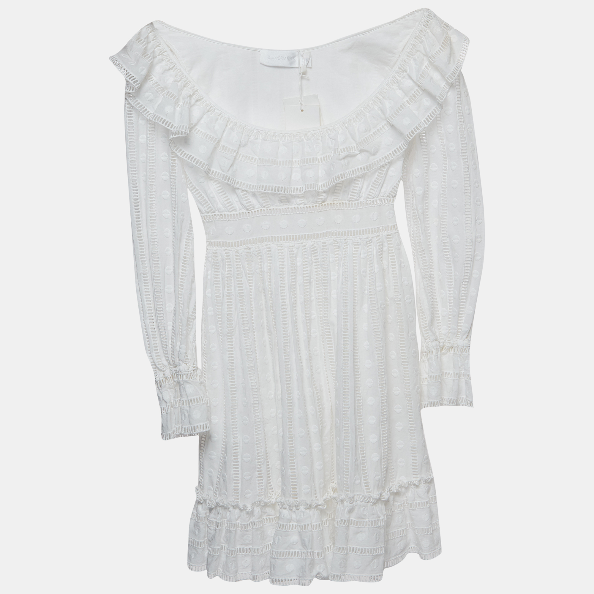 Zimmermann White Dotted Cotton Melody Ladder Mini Dress S, Dresses - Luxury Closet catalog