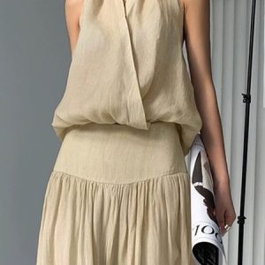 V Neck  Plain Sleeveless Casual Tank Top, Tanks and Camis, color:Apricot|size:XL, Stylewe