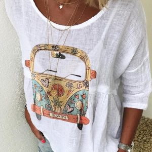 Round Neck Half Sleeve Cotton Printed Car Shirt, Tees & T-shirts, Roselinlin - Online Catalog