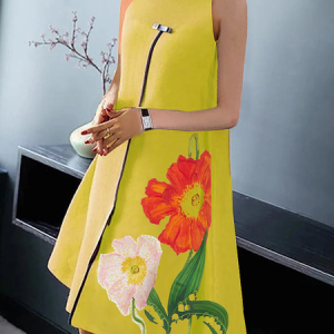 Medium Elasticity Halter Sleeveless Floral Urban Midi Dress, Mini Dresses, color:Yellow|size:XXL, Stylewe