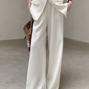 Pocket Stitching Regular Fit Urban Plain Fashion Pants, Pants, color:White|size:XXL, Stylewe