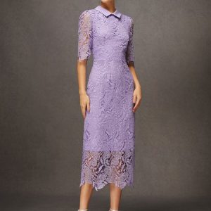 Elegant Shirt Collar Regular Fit Plain Dress, Midi Dresses, color:Purple|size:XXL, Stylewe
