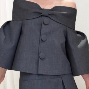 Regular Fit Cold Shoulder Plain Elegant Blouse, Blouses and Shirts, color:Deep Gray|size:XXL, Stylewe
