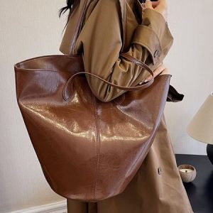 Minimalist Large Capacity Shoulder Tote Bag, Bags, color:Brown|size:One-size, Stylewe