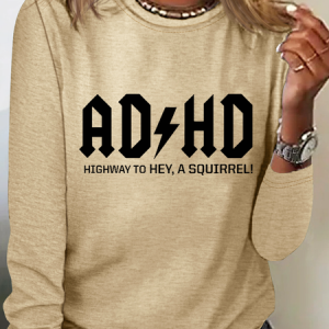Funny Word ADHD Text Letters Simple Regular Fit Long Sleeve Shirt, Long sleeves, Lilicloth.com