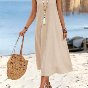 Cotton Loose Vacation Dress With No, Maxi Dresses, Roselinlin - Online Catalog