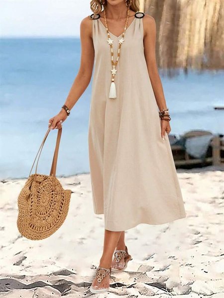 Cotton Loose Vacation Dress With No, Maxi Dresses, Roselinlin - Online Catalog