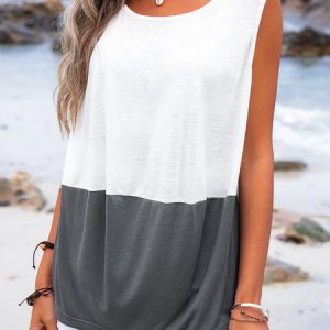 Basic Draped Casual Sleeveless Color-Block Shirt & Top, Tank Tops & Camis, Roselinlin - Online Catalog