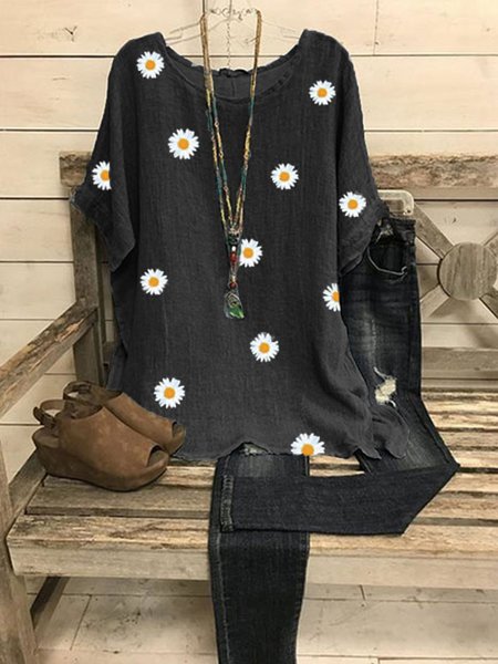 Casual Cotton Short Sleeve Tops, Blouses & Shirts, Roselinlin - Online Catalog