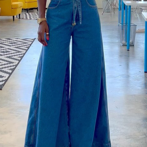 Loose Micro-Elasticity Urban Plain Jeans Denim Wide leg pants, Jeans, color:Denim Blue|size:XXL, Stylewe