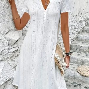 Casual Loose V Neck Dress With No, Midi Dresses, Roselinlin - Online Catalog
