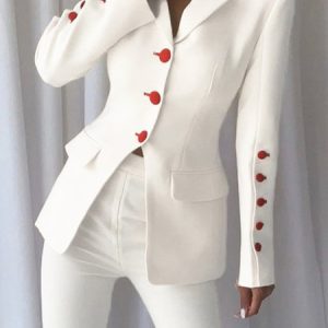 Elegant Lapel Collar Plain Regular Fit Blazer, Blazers, color:As Picture|size:XXL, Stylewe