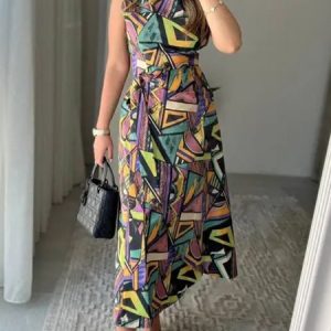 Urban Regular Fit Boat Neck Random Print Midi Dress, Midi Dresses, color:As Picture|size:XXL, Stylewe