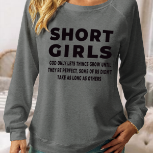 Women's Short Girls Funny Casual Crew Neck Regular Fit Sweatshirt, Hoodies&Sweatshirts, Lilicloth.com