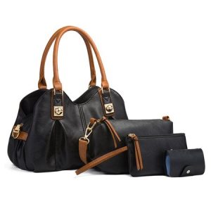 4pcs/set Large Capacity Ruched Tote Bag, Bags, color:Black|size:One-size, Stylewe