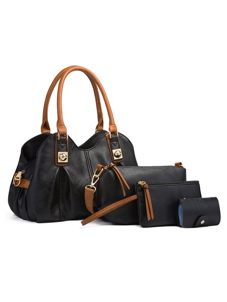 4pcs/set Large Capacity Ruched Tote Bag, Bags, color:Black|size:One-size, Stylewe