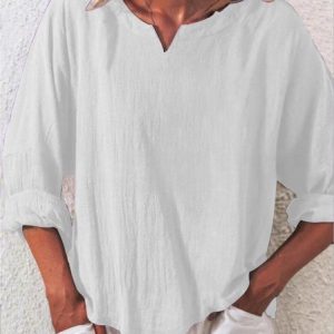 Casual Plain Notched Blouse, Blouses & Shirts, Roselinlin - Online Catalog