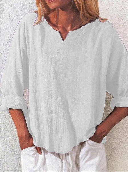 Casual Plain Notched Blouse, Blouses & Shirts, Roselinlin - Online Catalog