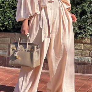 Plain Casual Loose Wide leg Linen Pants, Pants, color:As Picture|size:XXL, Stylewe
