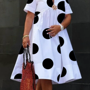 Urban Polka Dots Loose Midi Dress, Midi Dresses, color:White|size:XXL, Stylewe