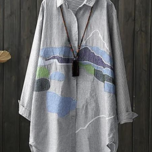 Shirt Collar Vacation Cotton-Blend Embroidery Patterns Blouse, Blouses & Shirts, Roselinlin - Online Catalog