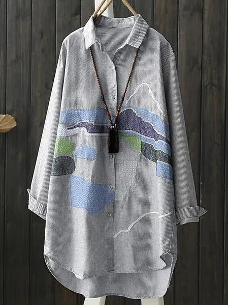Shirt Collar Vacation Cotton-Blend Embroidery Patterns Blouse, Blouses & Shirts, Roselinlin - Online Catalog