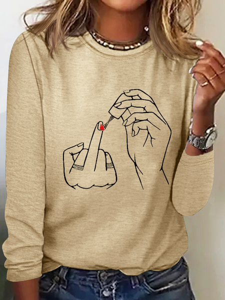 Funny Text Letters Simple Crew Neck Shirt, Long sleeves, Lilicloth.com