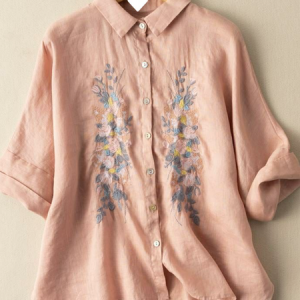 Embroidery Patterns Vacation Shirt Collar Blouse, Blouses & Shirts, Roselinlin - Online Catalog