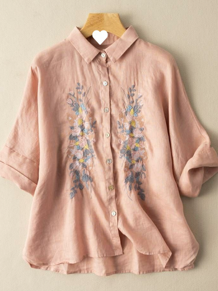 Embroidery Patterns Vacation Shirt Collar Blouse, Blouses & Shirts, Roselinlin - Online Catalog