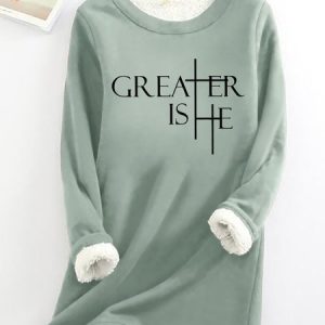 Greater Is He Cross Women's Warmth Fleece Sweatshirt, Hoodies&Sweatshirts, Lilicloth.com