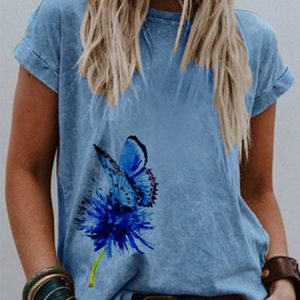 Khaki Printed Short Sleeve Round Neck Shirt & Top, Tees & T-shirts, Roselinlin - Online Catalog