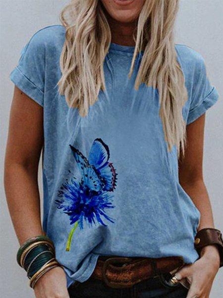 Khaki Printed Short Sleeve Round Neck Shirt & Top, Tees & T-shirts, Roselinlin - Online Catalog