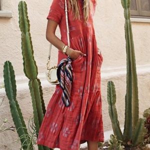 Floral Floral Pockets Beach Short Sleeve Maxi Dress, Maxi Dresses, Roselinlin - Online Catalog