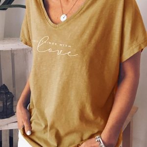 Gray Blue Short Sleeve Letter Casual T-shirt, Tees & T-shirts, Roselinlin - Online Catalog