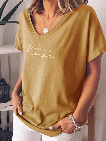 Gray Blue Short Sleeve Letter Casual T-shirt, Tees & T-shirts, Roselinlin - Online Catalog
