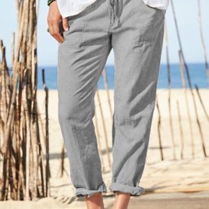 Khaki Cotton-Blend Casual Patchwork Pants, Pants, Roselinlin - Online Catalog