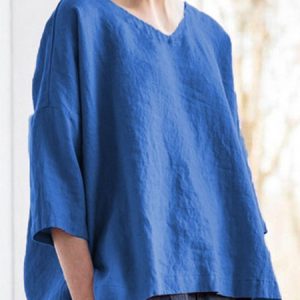 Women Casual Top V Neck Asymmetrical Long Sleeve Cotton Shirt, Blouses & Shirts, Roselinlin - Online Catalog