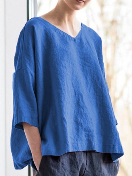 Women Casual Top V Neck Asymmetrical Long Sleeve Cotton Shirt, Blouses & Shirts, Roselinlin - Online Catalog