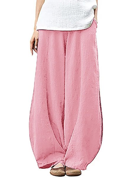 Women's Pants Wide Leg Trousers Bloomers Full Length Cotton And Linen Pocket Baggy Micro-elastic Simple Casual Street Daily, Pants, Roselinlin - Online Catalog