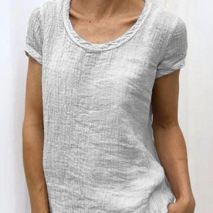 Casual Crew Neck Short Sleeve Linen Shirt, Tees & T-shirts, Roselinlin - Online Catalog