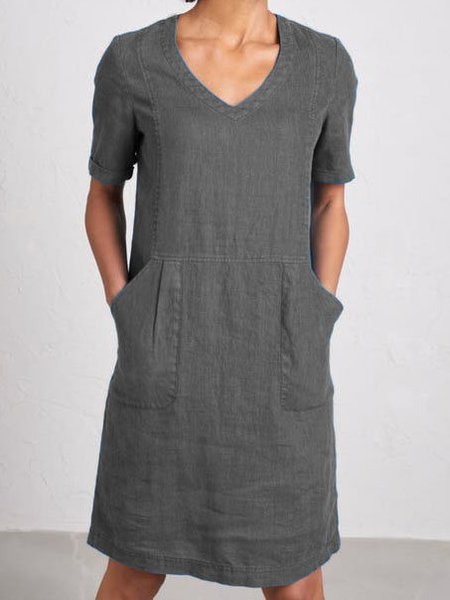 Solid Sweetheart Pockets Short Sleeve Dress, Midi Dresses, Roselinlin - Online Catalog
