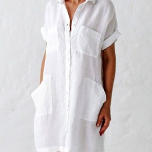 V Neck Short Sleeveless Loose Casual Shirt Women Dress, Midi Dresses, Roselinlin - Online Catalog